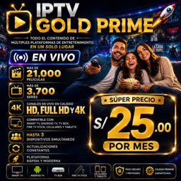 Imagen de IPTV GOLD PRIME  x 1 MES x 3 DISPOS